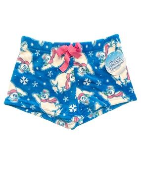 blue frosty the snowman print super soft cozy fleece sleep lounge shorts NWT LG